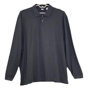 Geoffrey Beene Mens Polo Shirt 3XL Black Gray Stripe Long Sleeve Cotton Blend